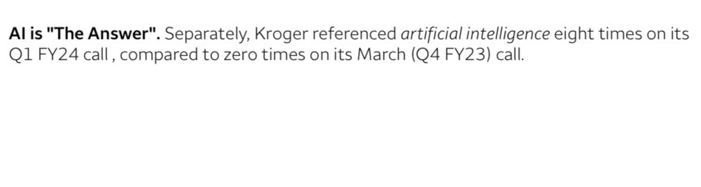 We’re in the ‘Kroger-is-now-referencing-A.I.-on-earnings-calls’ part of the cycle.

(via Wells) $KR