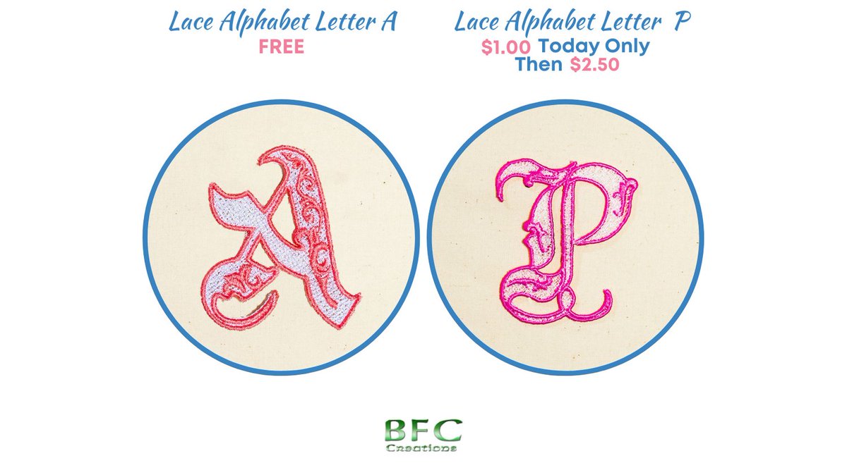 BFC_Creations's tweet photo. Lace Alphabet P
Lace Alphabet $1.00 First day of posting, then $2.50 
A new letter will be posted every day.

https://t.co/UpyogadD48

#bfccreations #embroiderydesigns #machineembroidery #machineembroiderydesigns https://t.co/1M40d4IEc6