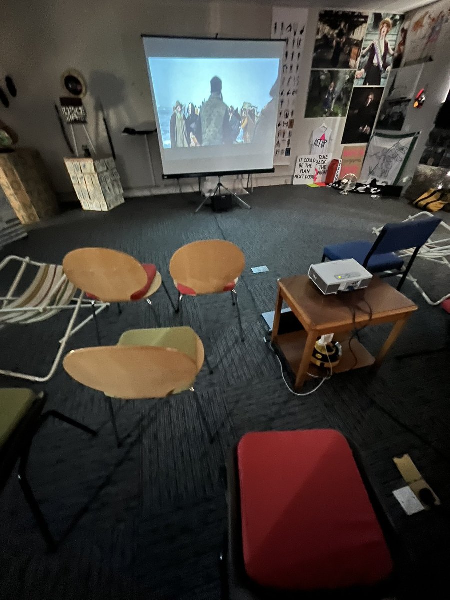 Setting up the room for this evening’s showing of ‘Orlando’. Centre of Otley, feel free to have a swim in the river before you get here! Starts at 7pm.