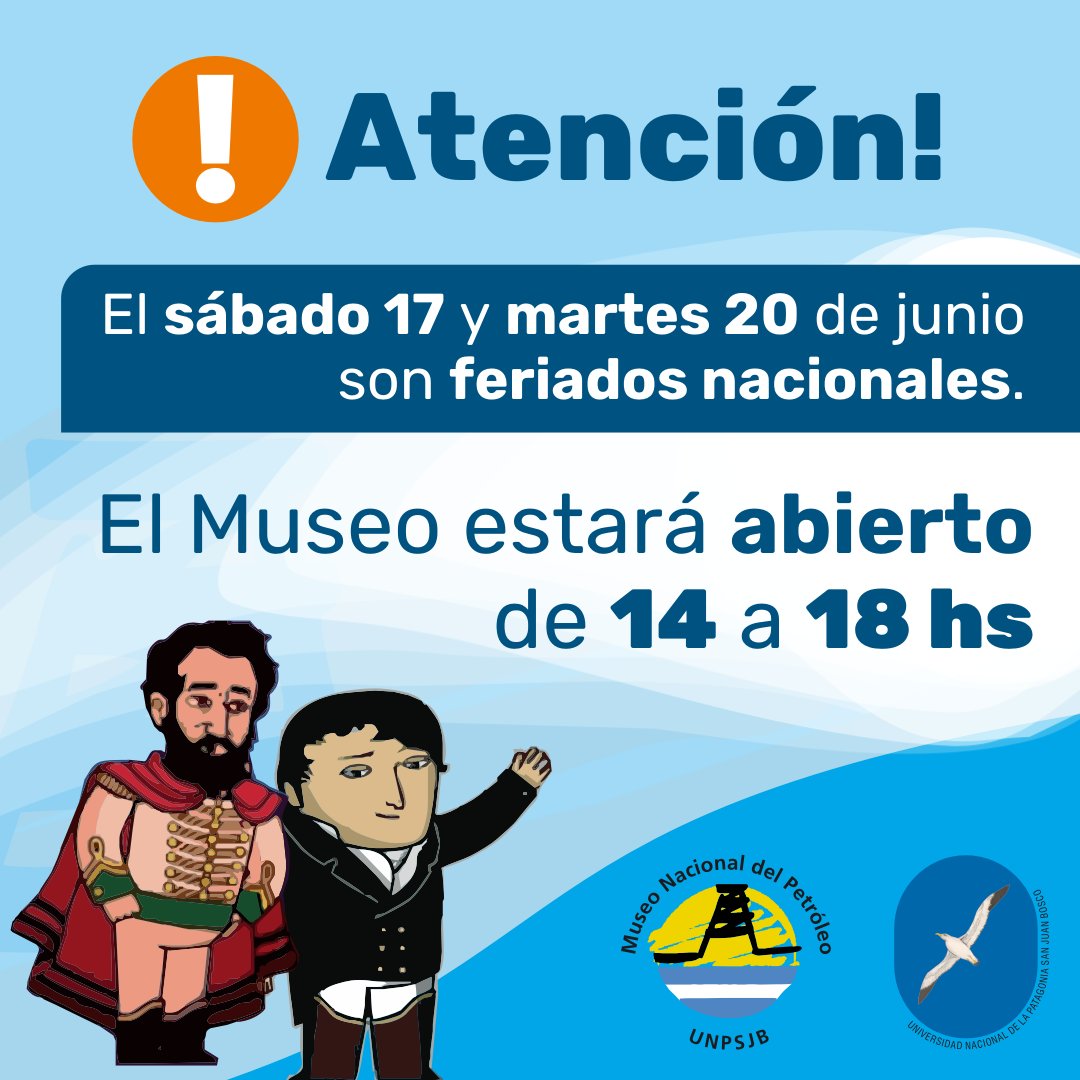MuseoPetroleo's tweet photo. Horarios para este fin de semana largo!!!
¿Nos visitas?

#Comodoro #findexl #Feriadosargentinos https://t.co/PCpojFa5Xn