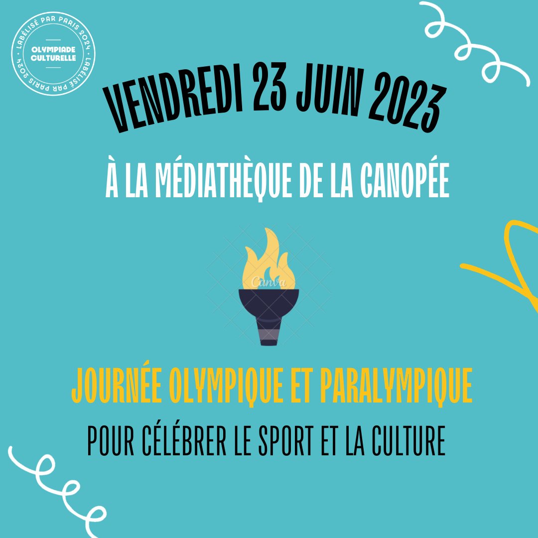 🏃J-7 avant le top départ de la #JournéeOlympique !
Des spectacles, des rencontres pour célébrer le sport et la culture à un an des jeux de <a href="/Paris2024/">Paris 2024</a> 
📆 Vendredi 23 juin 
📍<a href="/bibCanopee/">Médiathèque Canopée</a>
🎟️ Inscriptions : bit.ly/AnimCanopee
Avec @bibliocite et <a href="/bibCanopee/">Médiathèque Canopée</a> 

#formesolympiques