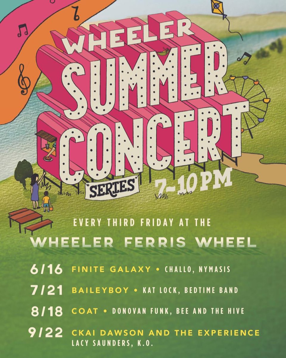 TONIGHT! The Wheeler Summer Concert Series is BACK! Grab a lawn chair and join us for live music by Finite Galaxy, Challo, and Nymasis from 7-10PM! Food trucks + @thebigfriendly beer bus + pop-up shops + live music + more!
