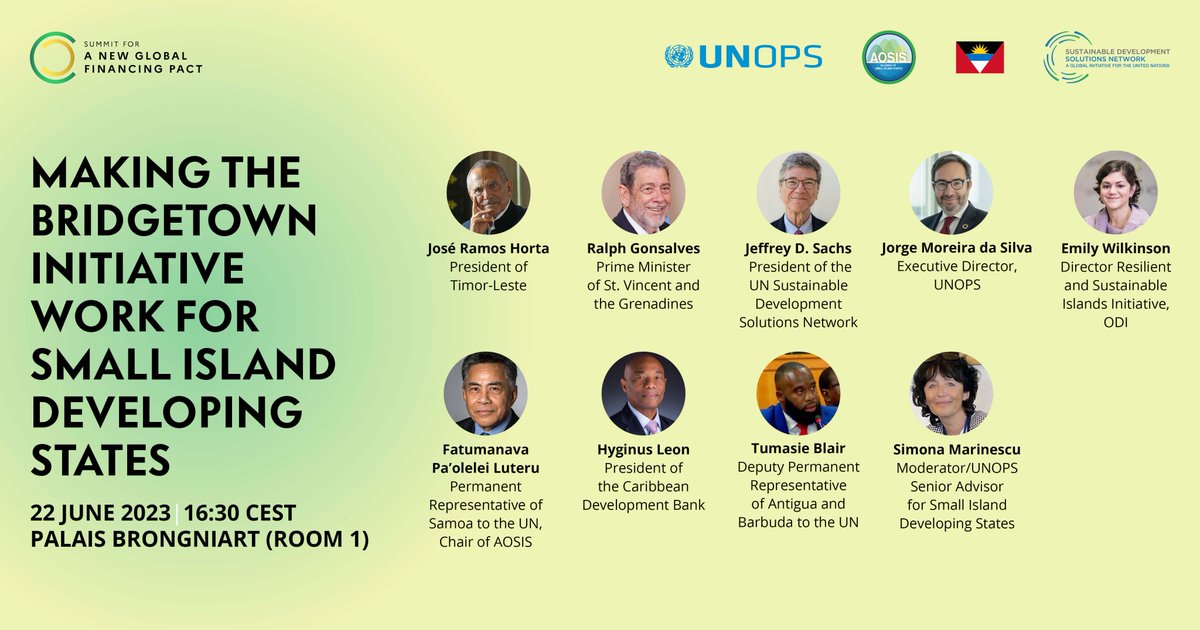 UNOPS's tweet photo. At the Paris Summit for a #NewGlobalFinancingPact, we’ll be joined by global leaders &amp; experts to explore how new financing models can support energy transition &amp; adaptation in #SIDS.

The event is co-hosted by @UNSDSN @AOSISChair @abnyoffice &amp; @UNOPS.

https://t.co/mCDIaXOKQE https://t.co/Mr9Kw4ec1j