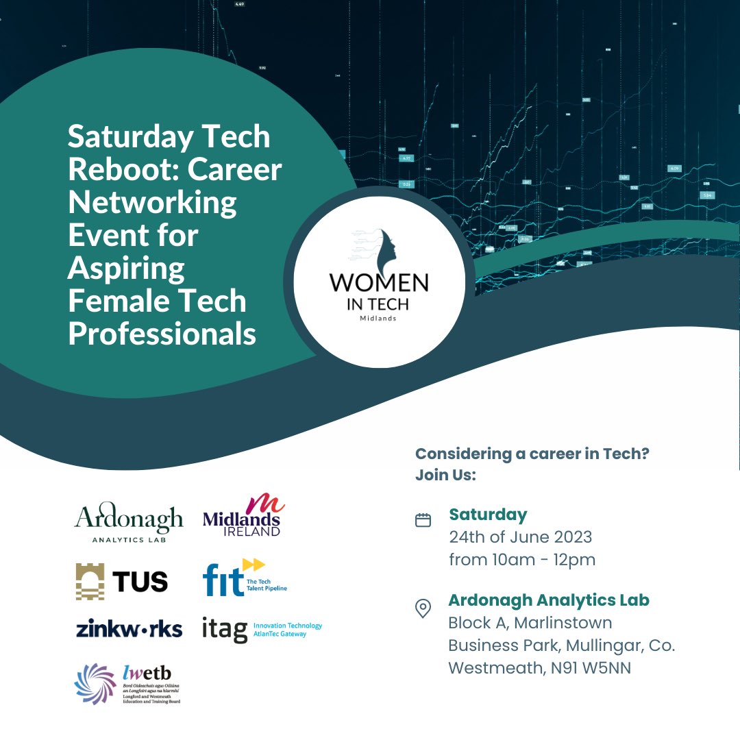 ⁦Considering a career in tech? Join Women in Tech in Ardonagh Analytics Lab, Mullingar on Sat 24th June ⁦@TUS_ie⁩ ⁦@TUS_Athlone_⁩ ⁦@OBrien_SP_⁩ ⁦@ZinkworksIre⁩ ⁦@MaryGiblin1⁩ @endafallontus⁩ ⁦@SeanGLyons⁩ ⁦@Ardonagh⁩