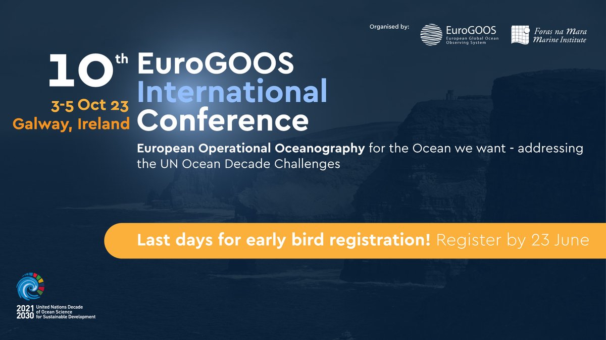 👀 Not yet registered for the EuroGOOS International Conference? #EuroGOOSConference

⌛️ Early bird registrations are available until 23 June, don't miss this opportunity! bit.ly/3TnjPSn