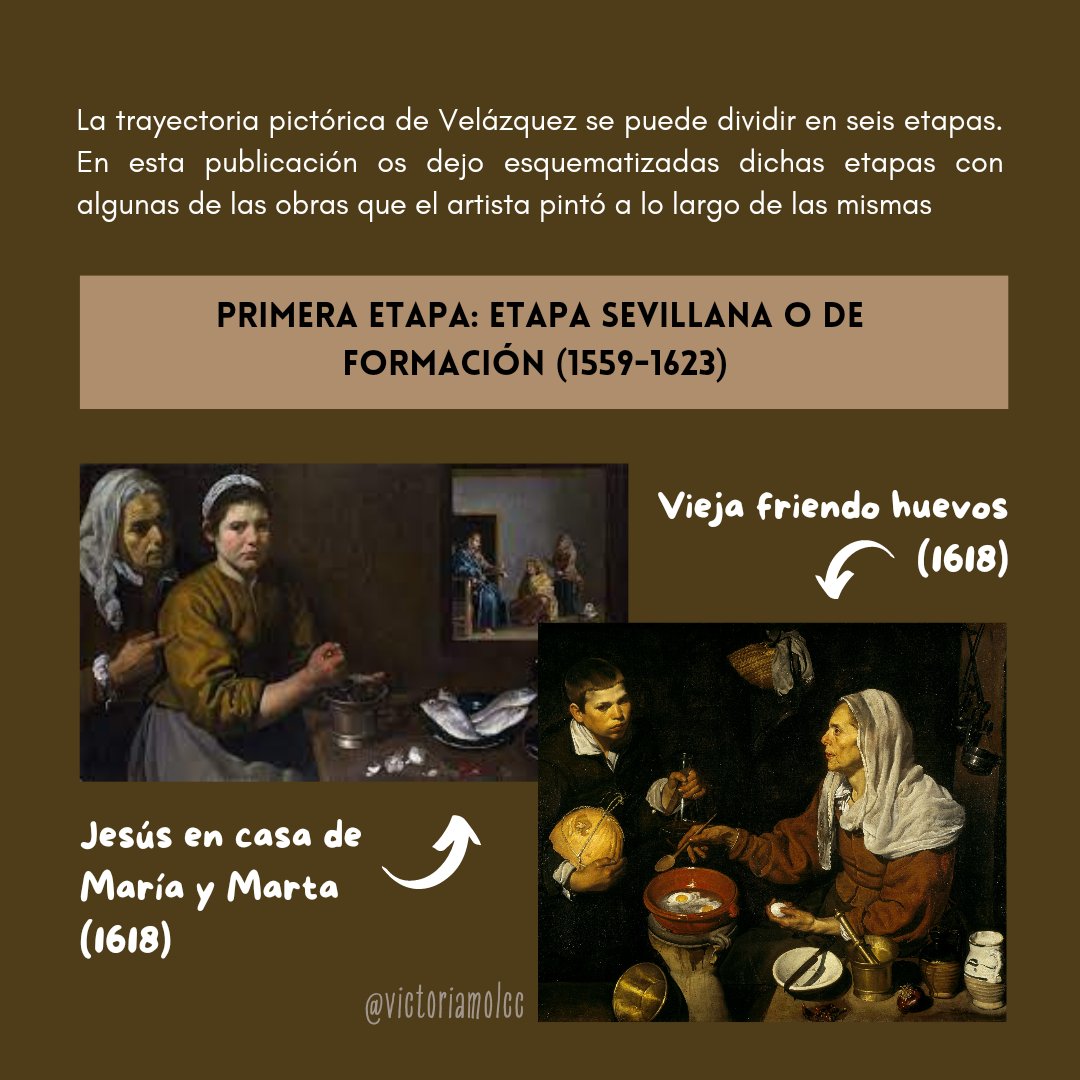 victoriamolcc's tweet photo. Hace unos meses hice esta publicación a modo de esquema sobre las etapas de Velázquez y sus principales obras. 

Hoy la quiero recuperar y la dejo por aquí por si a alguien pudiese serle de utilidad. Si compartes me ayudas a difundir mi trabajo 🫶🏻♥️

(Primera parte) https://t.co/vrEfCAMxUE