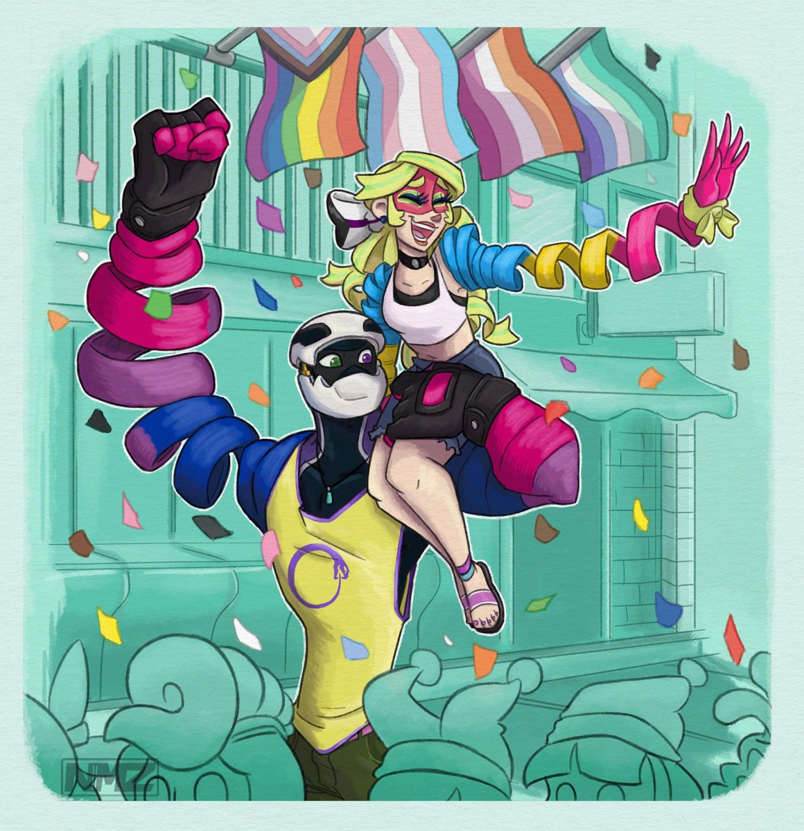 NMZuka's tweet photo. Also Happy Pride Month!!
Here's Ribbon and KC out sporting their flags~
#NintendoARMS #ARMSNice #RibbonCobra #PrideMonth #ARM6 https://t.co/OZNPoIje9g