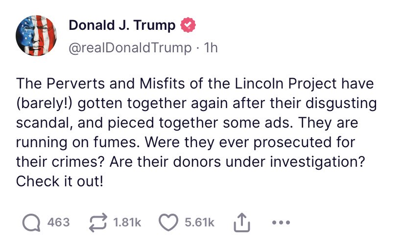 Congratulations, <a href="/ProjectLincoln/">The Lincoln Project</a>. Keep up your great work.