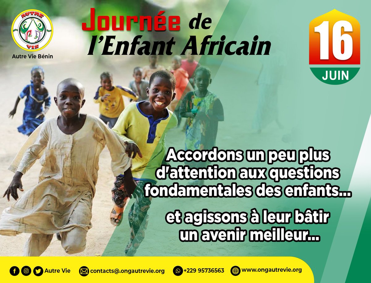 16 Juin : Journée de l'Enfant Africain
En tant qu'adulte, accordons un peu plus d'attention aux questions fondamentales des enfants... et agissons à leur bâtir un avenir meilleur...