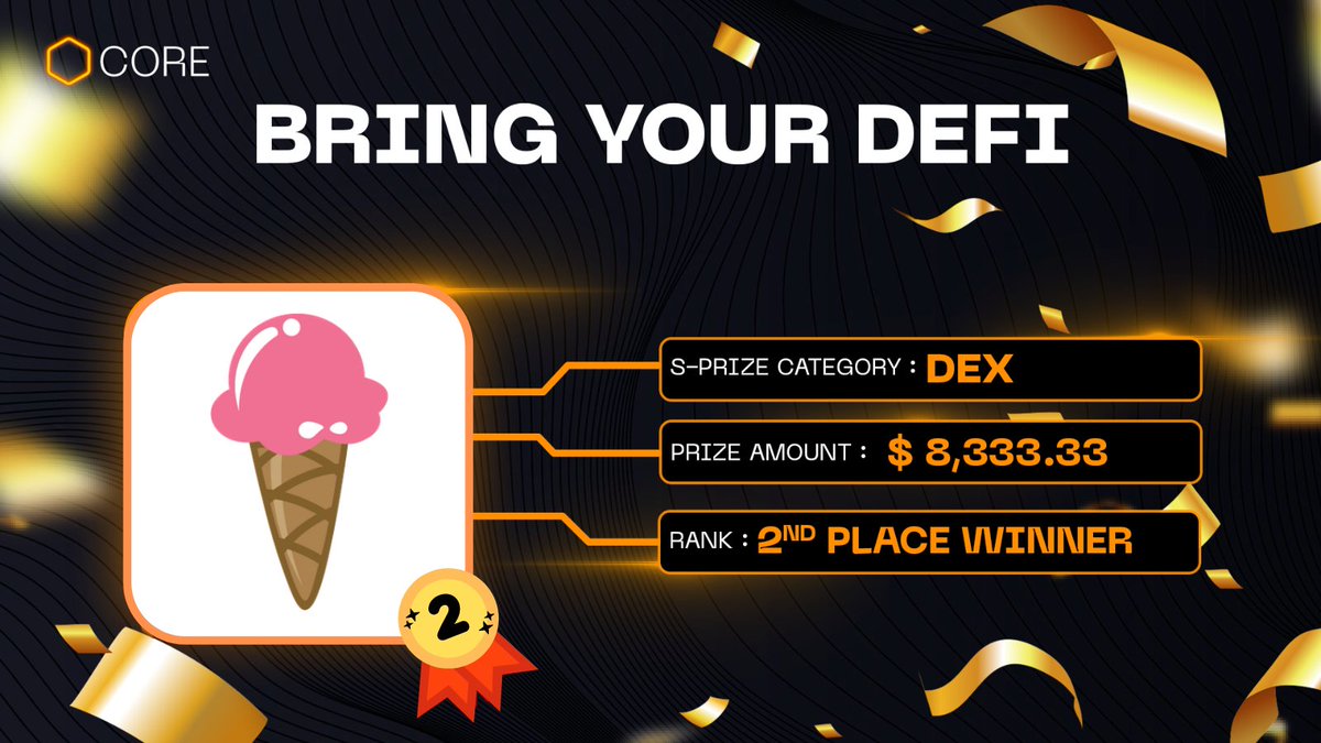 7 Days of DeFi: Day 3 🌐

Back to the DEXs, 2nd place goes to @icecream_swap.
IceCreamSwap is one of the earliest projects built on Core with swap, farm, launch and bridge offerings. Big shoutout to the 🍦🤝 builders!

Sign up for the S-Prize☀️ airtable.com/shrM1ECNaI5mYc…