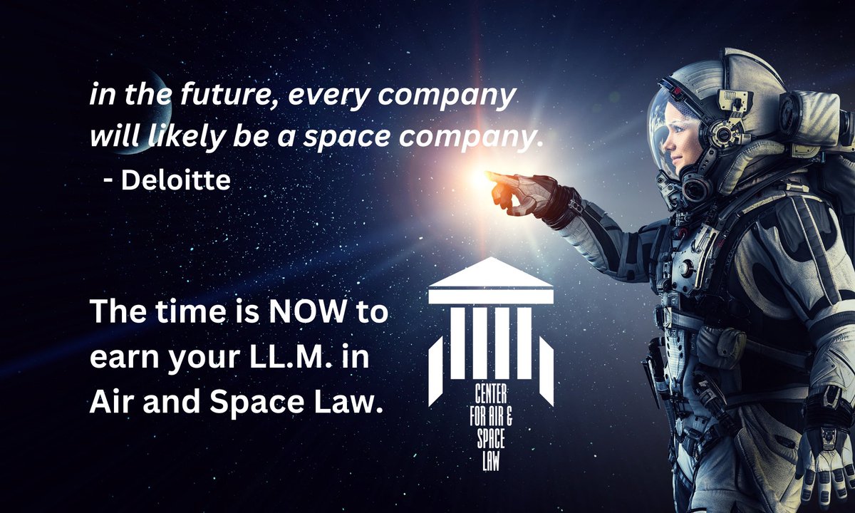 Center for Air and Space Law (@ctr4airspacelaw) on Twitter photo A report from Deloitte Consulting says "space is indeed the ultimate emerging market." Apply NOW to our Program in Air and Space Law! lnkd.in/g_sjcGJh
Email llm@olemiss.edu with questions. #WhyStudyAirAndSpaceLawAnywhereElse A report from Deloitte Consulting says "space is indeed the ultimate emerging market." Apply NOW to our Program in Air and Space Law! lnkd.in/g_sjcGJh
Email llm@olemiss.edu with questions. #WhyStudyAirAndSpaceLawAnywhereElse