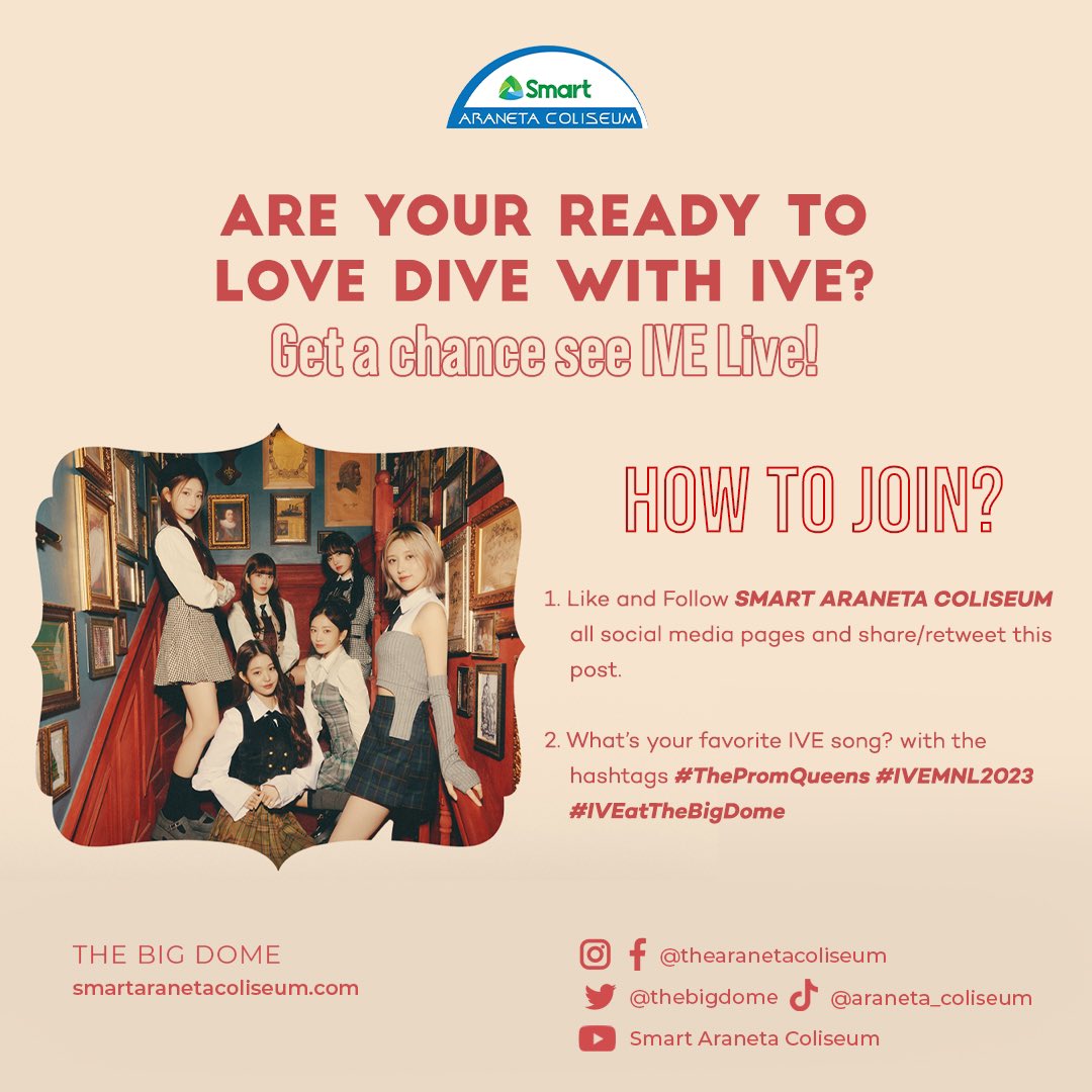 Who’s up to see IVE tomorrow? ✨

Check out poster below for mechanics 😉

#IVE #아이브 #ThePromQueens #IVEMNL2023
#IVEatTheBigDome