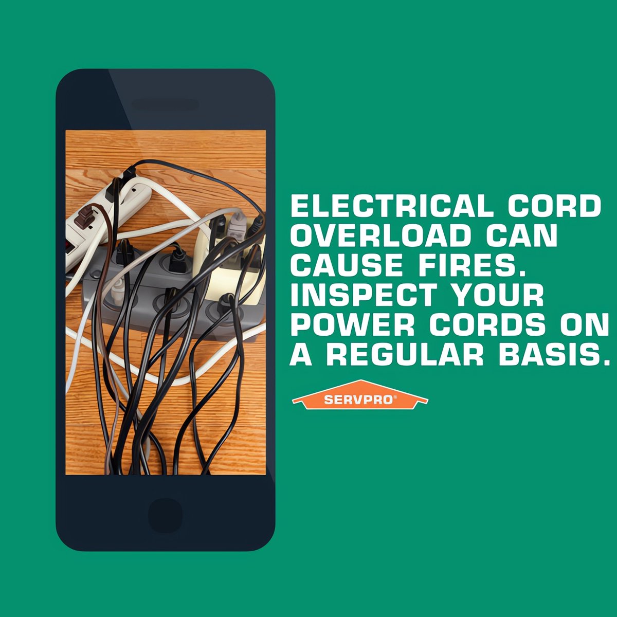 Are your power cables in a disorganized ball? Untangle them! Cord overload is a common proponent of electrical fires yearly. Spread out power cables and cords to multiple outlets instead of one and keep them neatly organized. This reduces the total power draw of the outlet!
