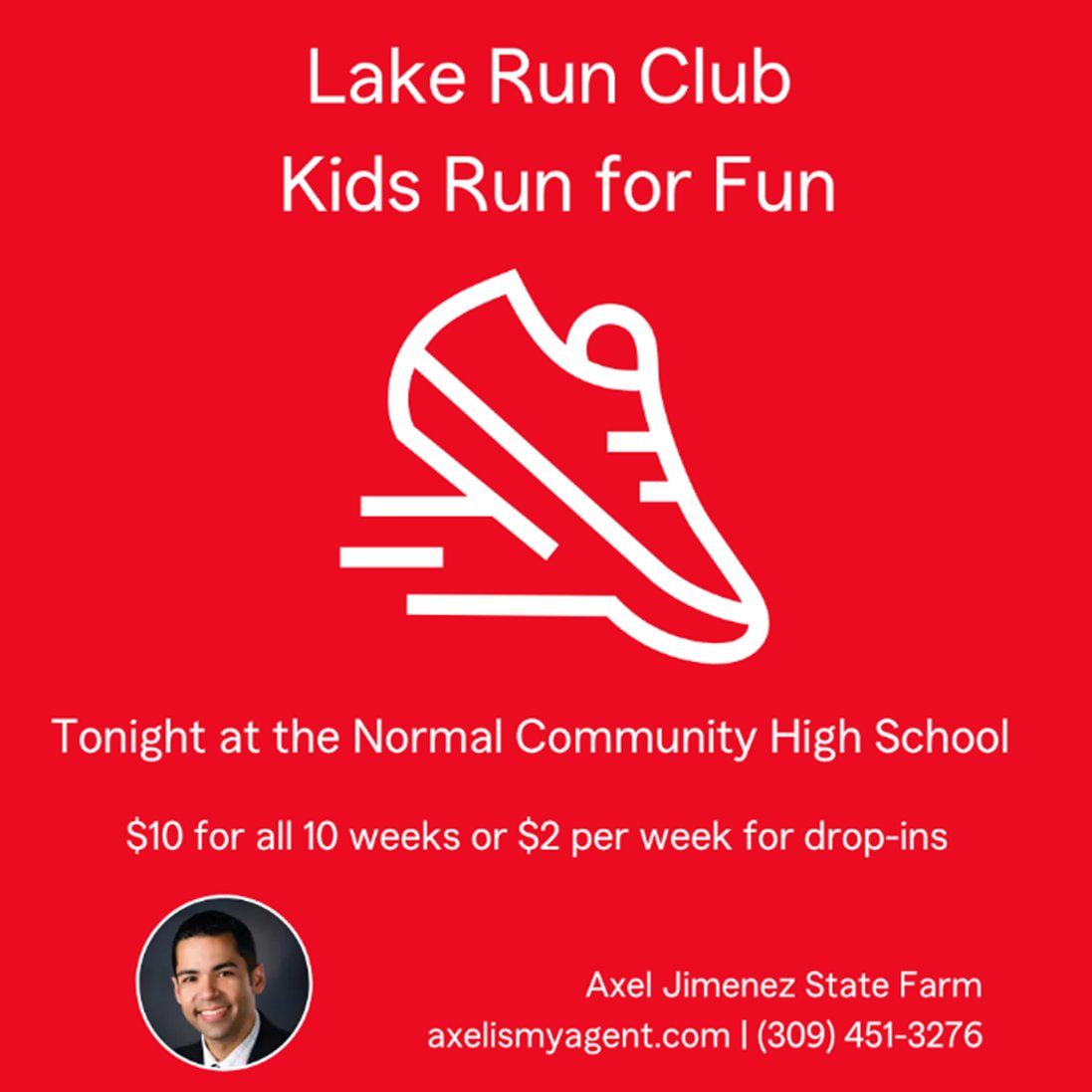 Happy Friday, Normal! Do you want a great way to relieve some stress and get your body moving? Join us for the Lake Run Club Kids Run for Fun tonight at the Normal Community High School. All experience levels are invited to join! #CommunityEvent #ServiceMatters