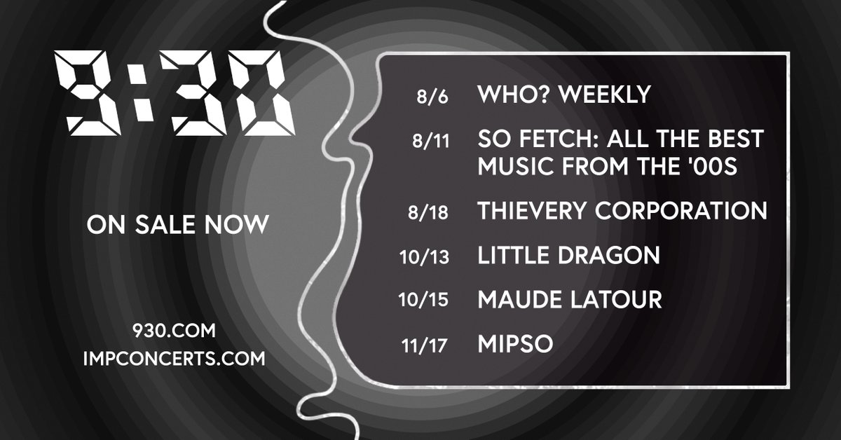 ON SALE NOW: @whoweekly, @sofetchband, @ThieveryCorpDC,  @LittleDragon, @MaudeLatour, and @mipsomusic!

🎟️: 930.com