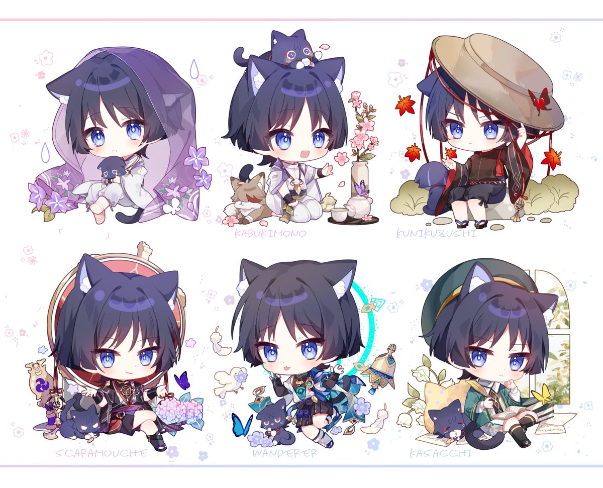 scaramouche (genshin impact) leaf animal ears tongue cat ears hat cat cat tail  illustration images