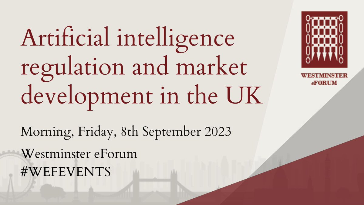 WeFEvents's tweet photo. Come join the conversation on 8th September for a discussion on Artificial intelligence regulation and market development in the UK with @WeFEvents!

Speakers include @ICOnews @UniofOxford @keyboardmedics @Pinsent_Masons!

Find out more: https://t.co/d61SUsWbRT https://t.co/zPzEfNbUNa
