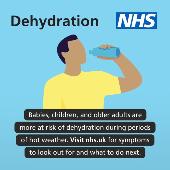 NHSDorset's tweet photo. Babies, children and older adults are more at risk of dehydration during periods of hot weather.

Visit the NHS website for symptoms to look out for and what to do next

➡️ https://t.co/104MiyFWuz https://t.co/mNbXmud9Ml