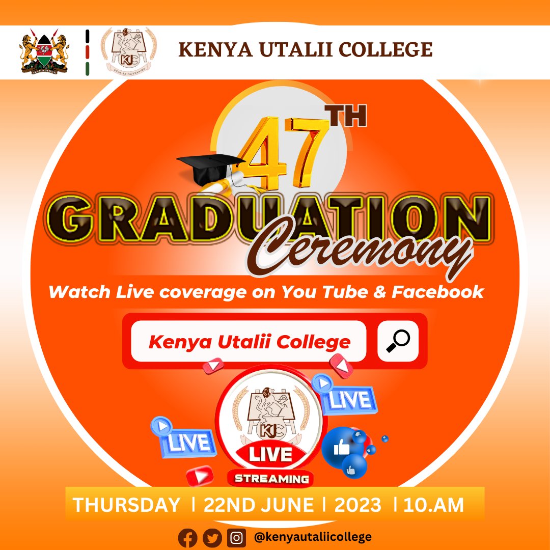 KenyaUtalii's tweet photo. We welcome you to follow the proceedings of the #utalii47thgraduation ceremony which will be streamed live on our YouTube Channel on Thursday 22nd June, 2023 at 10am
Here is the link: https://t.co/7iRdR1QSQX
#utaliigraduation #utaliigraduation2023 #graduation2023 #graduation https://t.co/YuX5Z4jZSl