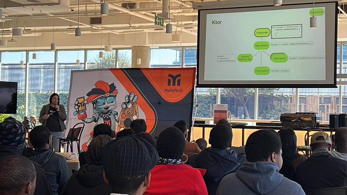 Nomsarm's tweet photo. @GDGJohannesburg’s @pamelaahill is delivering the “Exploring the Kotlin Multiplatform Ecosystem” talk at the Google l/O Extended event.Thank you @GdgPretoria and @MpiloTech! https://t.co/q14WMX6sxa