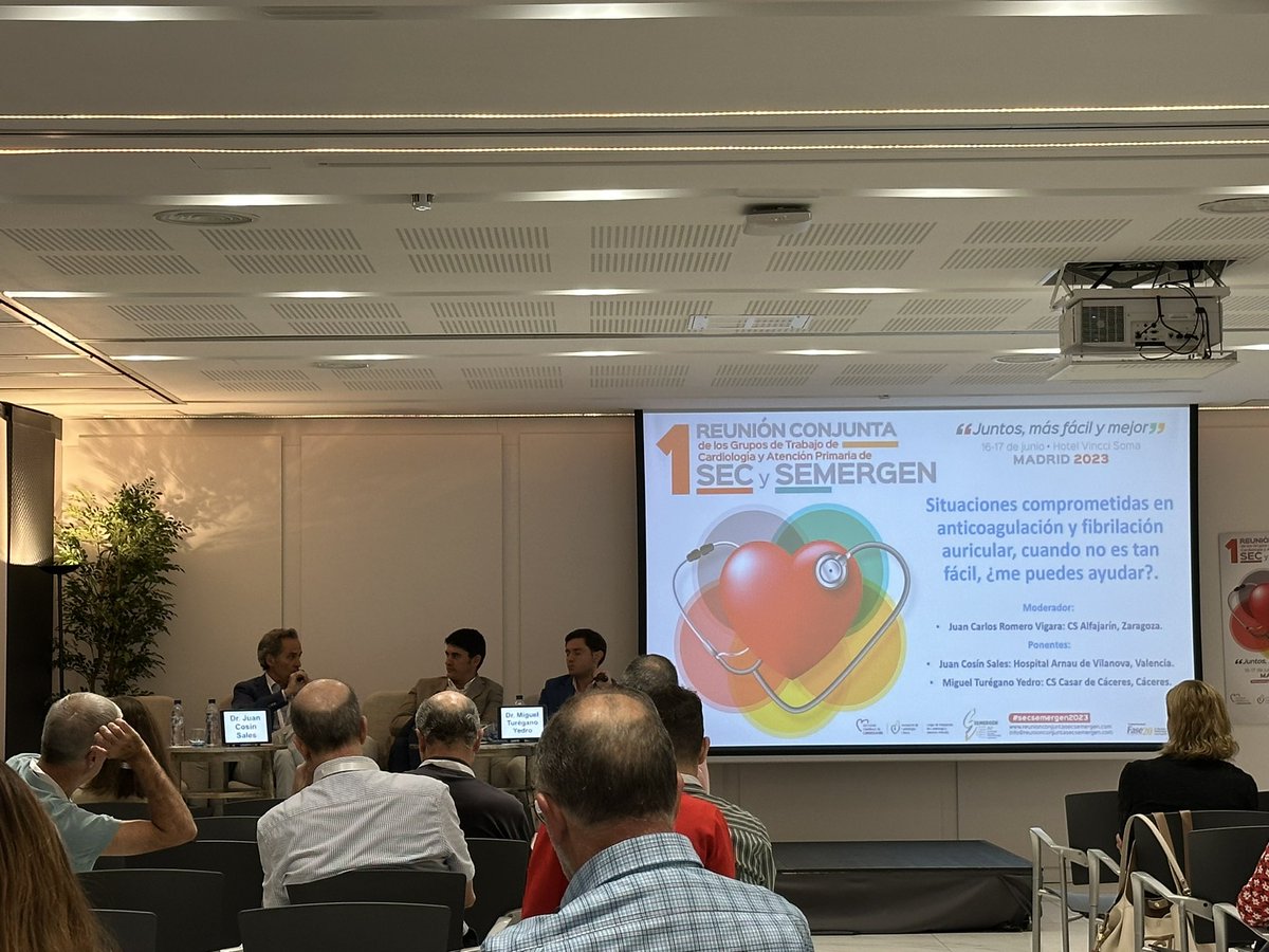 I Reunión Conjunta de <a href="/gt_hta/">Gt.HTA y ECVSEMERGEN</a> y <a href="/secardiologia/">Soc Esp Cardiología</a> 
👁‍🗨Sigue: #SECSEMERGEN23 con <a href="/tureyedro/">Miguel Turégano</a> <a href="/JCosinSales/">Juan Cosin Sales</a> <a href="/BonanadClara/">Clara Bonanad</a> <a href="/anamoya48/">Ana Moyá #SEMERGEN25</a> <a href="/FatimaVillaf/">Fatima Villafañe Sanz</a> <a href="/mi_cardiologo/">Lorenzo Fácila</a> <a href="/AntonioRuiz001/">Antonio Ruiz García</a> <a href="/luisrpadial/">Luis Rguez. Padial</a> <a href="/JC_RomeroVigara/">JC ROMERO VIGARA</a> …
#SituacionesComprometidasenanticoagulacionyFA