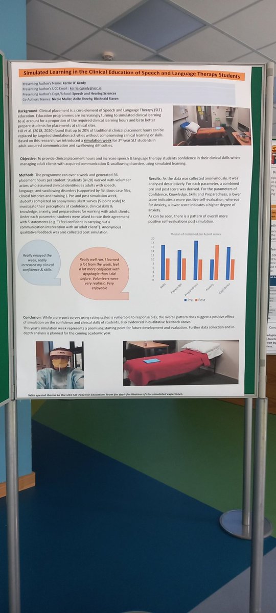 Delighted to have our poster on 'Simulated Learning in the Clinical Education of Speech and Language Therapy Students' on view at this year's @UCCMedHealth Learning and Teaching Showcase. @GradyKerrie