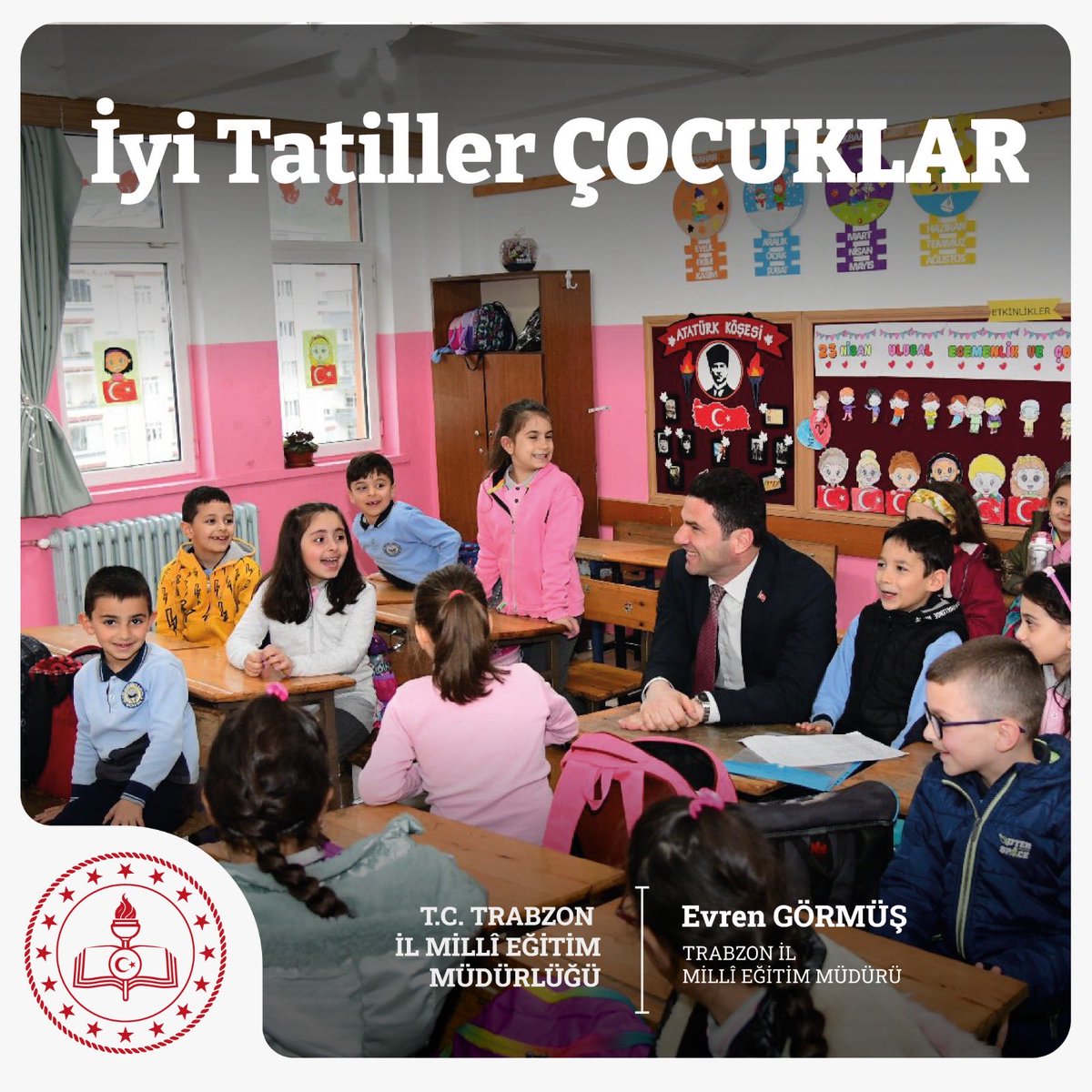 EvrenGrms's tweet photo. Sabrıyla yeşerten, şefkatiyle besleyip inancıyla büyüten kıymetli meslektaşlarıma;
değerimizi onlardan aldığımız, gülümsemeleri gücümüz olan sevgili çocuklarımıza; eğitim ailemizin her bir emektarına, sağlık ve huzur dolu bir tatil diliyorum. https://t.co/8j0Fmq2ktt