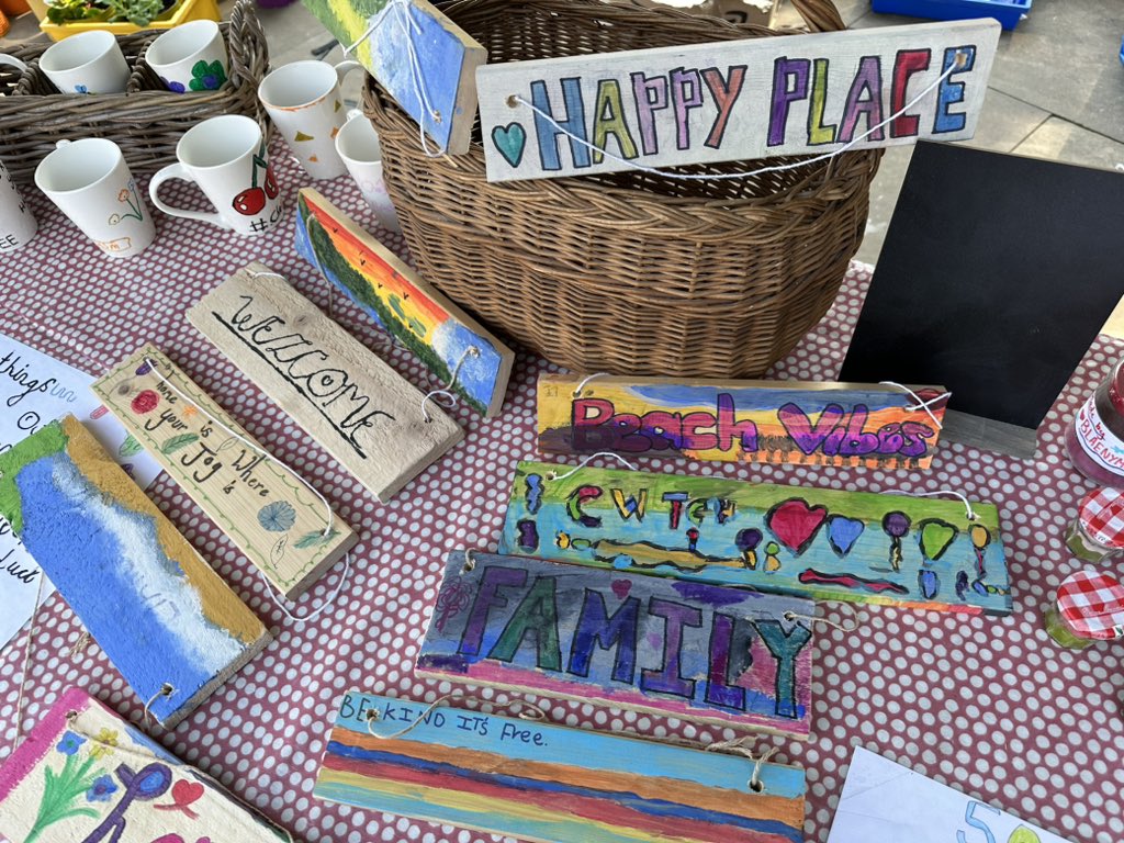 BYM_Primary's tweet photo. Our Enterprise stall is up and running! We have a lots of decorated hand crafted items on sale! @SwanseaCouncil @young_dragons #primaryenterprise23 https://t.co/FwRPMT3a6F