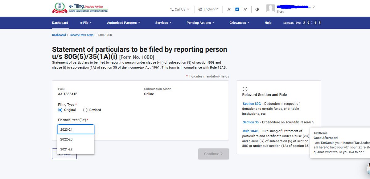 deepakdayanand1's tweet photo. @IncomeTaxIndia @mumbai_tax @Infosys How is income tax website allowing the functionality to file Form 10bd for FY 23-24 ?. 

#incometax #form10bd #trust #Finance https://t.co/0jP4NBmkbs