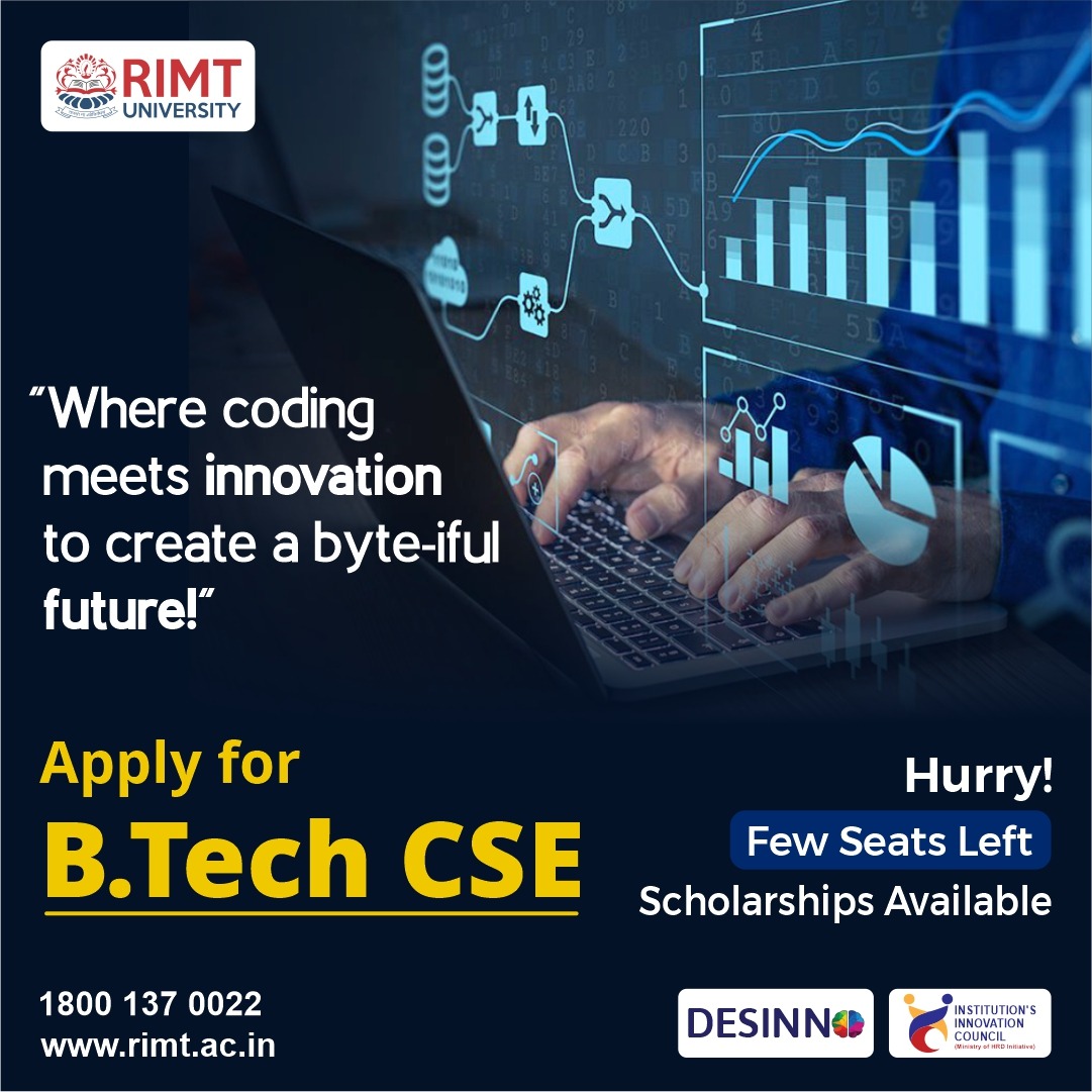 RimtUniversity's tweet image. Fuel your passion for technology and explore limitless possibilities with #B_Tech_CSE at RIMT University.
Enroll Today.
For more detail call us @ 1800 137 0022
or
Visit the Link: rimt.ac.in/admissions-2023

#RIMTUniversity #BtechCSE #TechnologyEducation