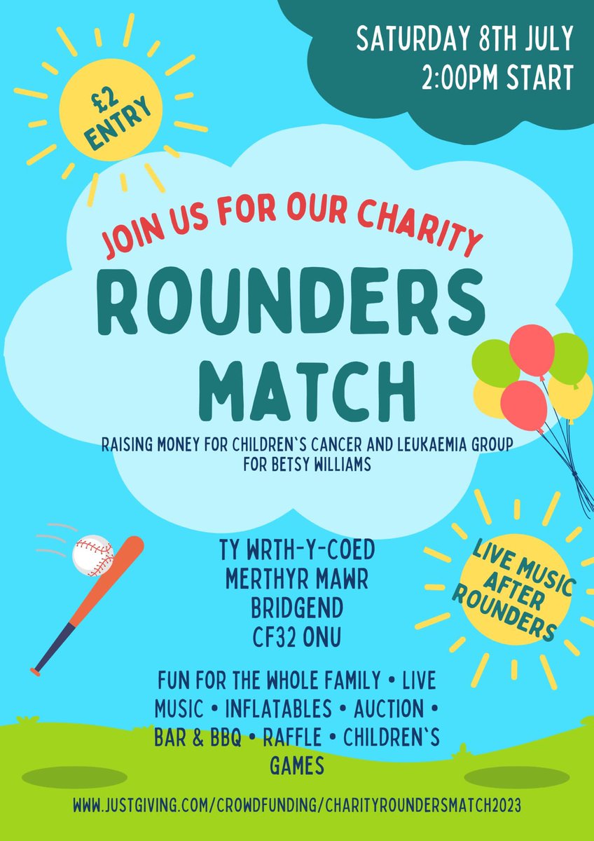 On Saturday 8th July we are hosting a charity rounders match to raise money for a fantastic charity and a special little girl Betsy Williams 🍔🎶🌤️🏏 Join us if you can, if you’d like to make a donation ahead of the day please do below 👇🏻 justgiving.com/crowdfunding/c… #ForBetsy ❤️