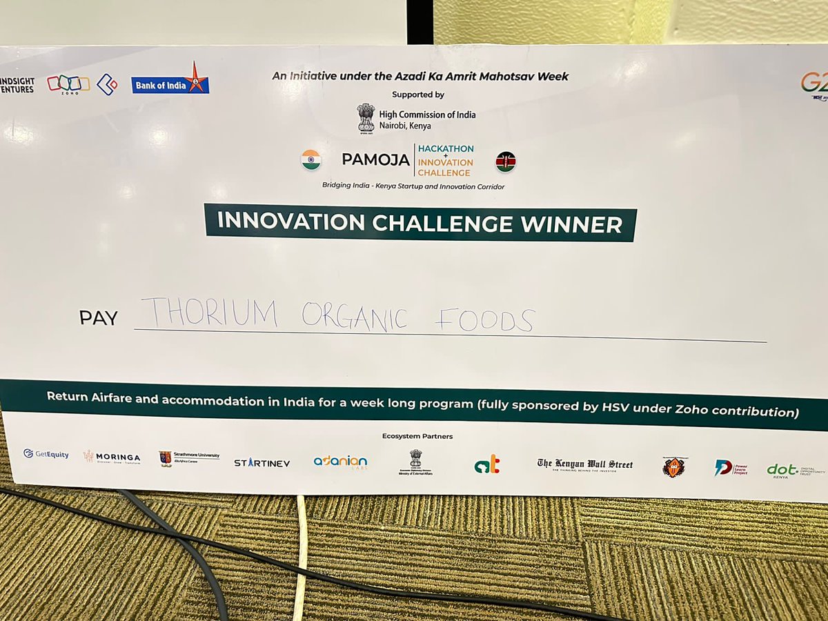 We are thrilled to announce that our startup @thoriumorganicfoods has won the Best Innovation Challenge Award!
This award is a testament to their hard work and dedication to developing innovative solutions that address the needs of Kenyan youth and food security.