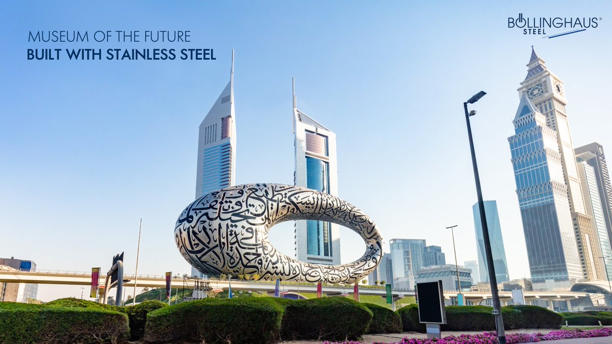 Take a look at the beautiful Museum of the Future @MOTF in #Dubai which is made from stainless steel. The building is an architectural masterpiece & consists of 1,024 #stainless steel pieces. It took 18 months for the 17,600-square-metre façade to be constructed.