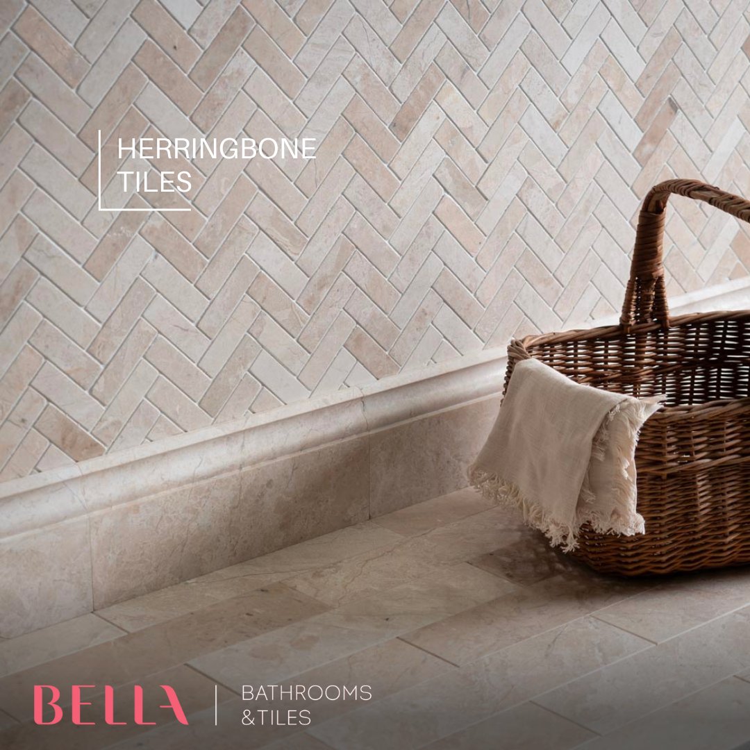 Herringbone tiles - the perfect blend of timeless elegance and modern sophistication. Use them to create a stunning neutral backdrop or as a statement piece to elevate any room in your home.

#BellaBathrooms #Bathroominspo #interiordesigninspo #herringbonetiles