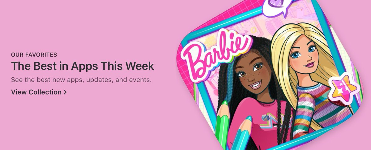 Amazing featuring from the <a href="/Apple/">Apple</a>  <a href="/AppStore/">App Store</a> team for our new Barbie app. Blown away by all the support.