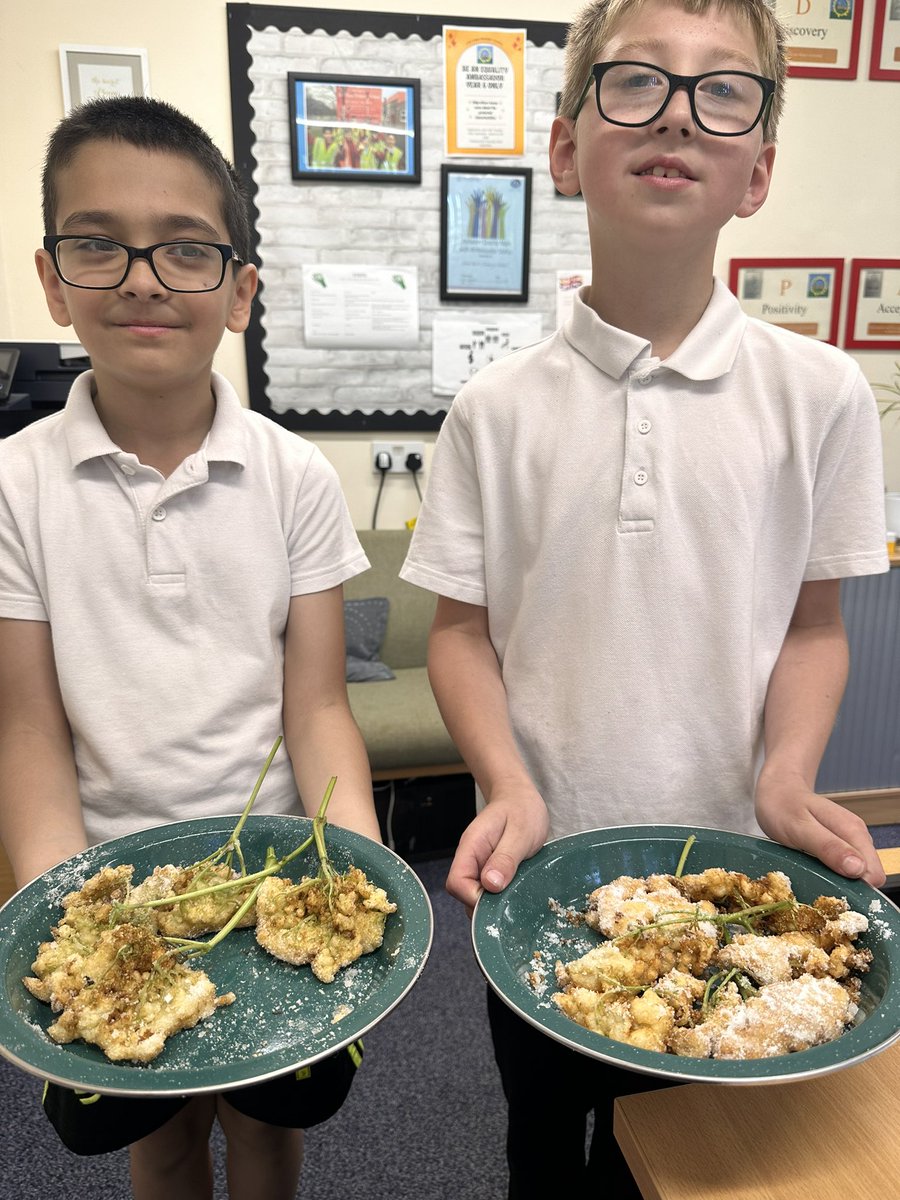 Elderflower snacks cooked on the fire. Forest school - every child; every week!