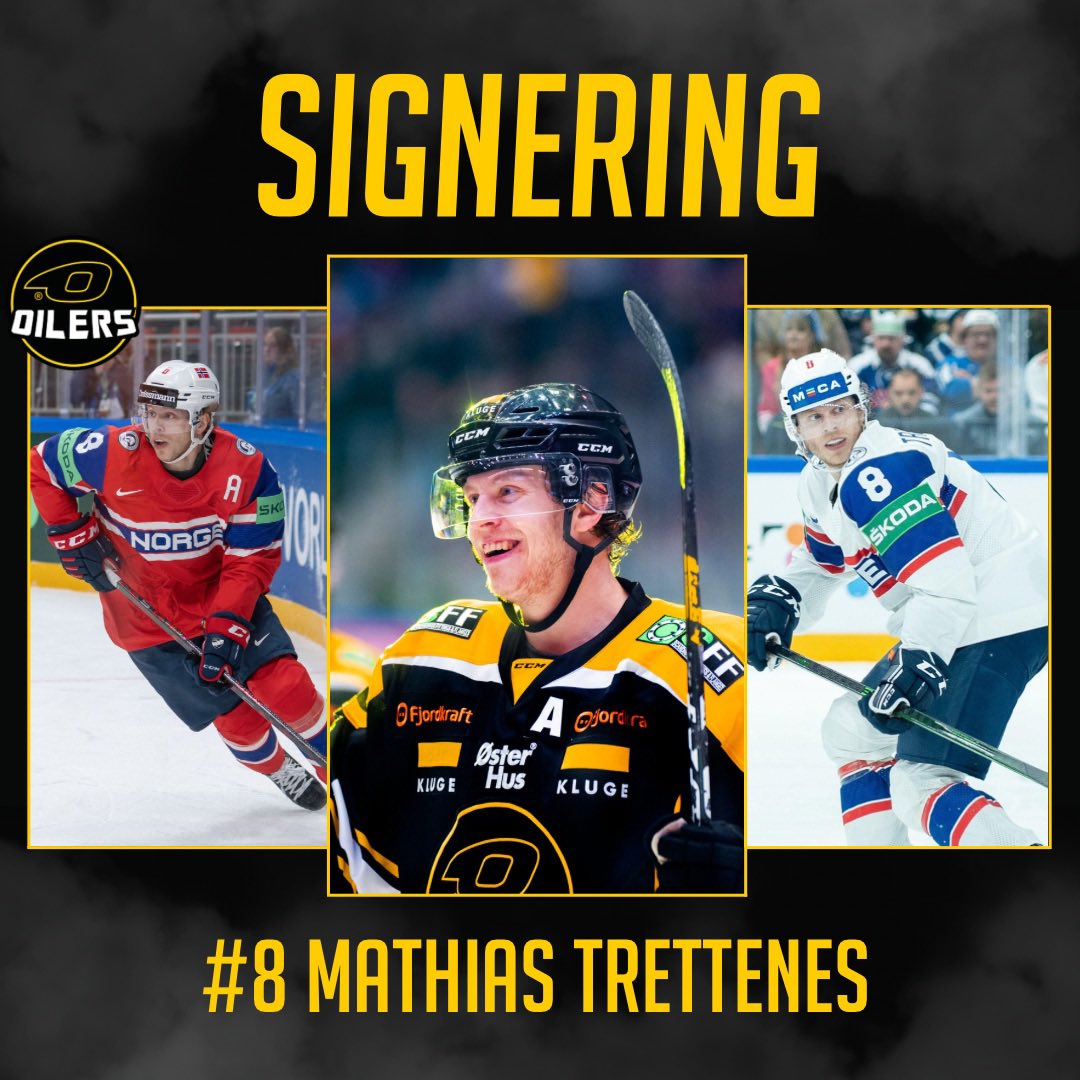 5️⃣x HURRA for 5️⃣ år med TRETTENES! Hjertelig velkommen hjem #8.💛🖤

Les mer om den historiske femårskontrakten på oilers.no/nyheter/a-sort…