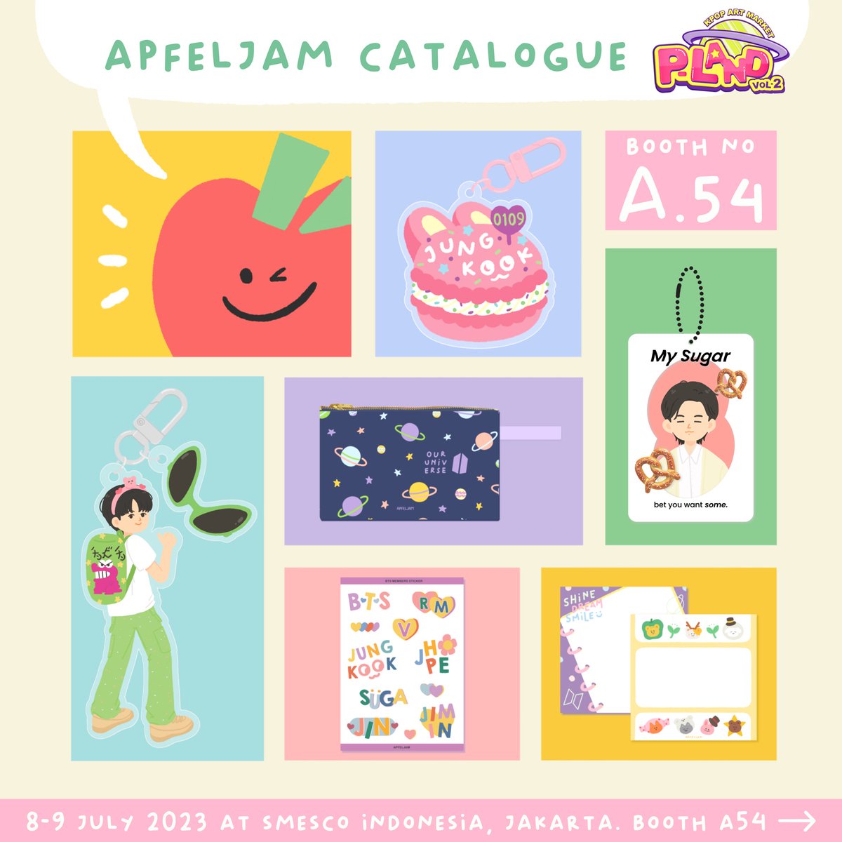 apfeljam's tweet image. [RT 🤍 appreciated]

Apfeljam P-LAND Catalogue is here! Silakan dilihat-lihaat 🙌🏻

🍎 Booth A-54
🗓️ 8 - 9 July 2023
🕺🏻 BTS NCT and many more~

#PLANDVol2
#PLANDVol2_Fanshop
#PLANDVol2_FanshopCatalog