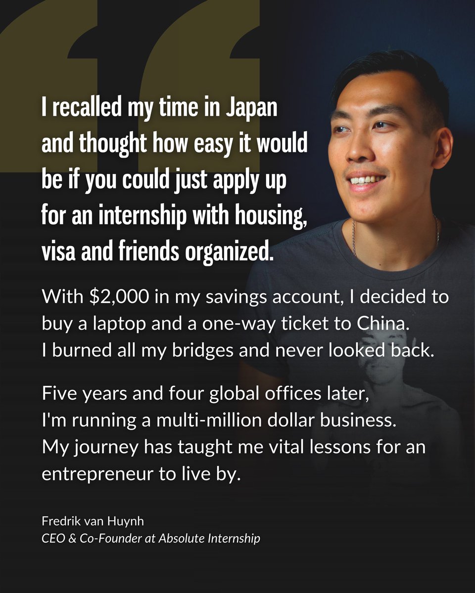 fvanhuynh's tweet image. I am both humbled and grateful that I am now able to bridge talented students to their dream careers everyday @AbsoluteInterns 🙏

#absoluteinternship #globalinternship #internationaleducation #entrepreneurship #highereducation