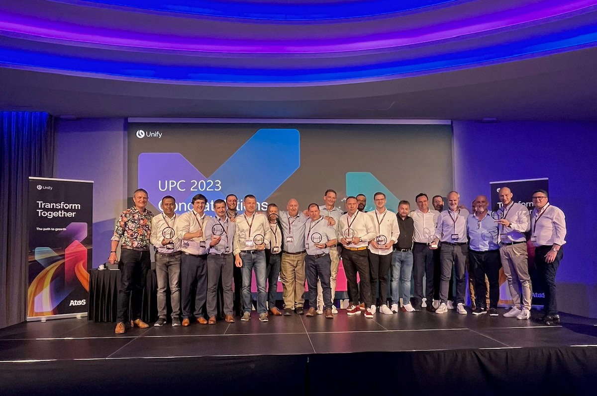 UnifyMitel's tweet photo. Congratulations to all the winners of the #UPC23 Awards! 🏆 Celebrating our partners' successes is a pleasure and a privilege. At every #AtosUnify Partner Conference, we ensure the accomplishments, relationships and commitment we have earned with our partners are illuminated. https://t.co/4Z4sGSxLDI