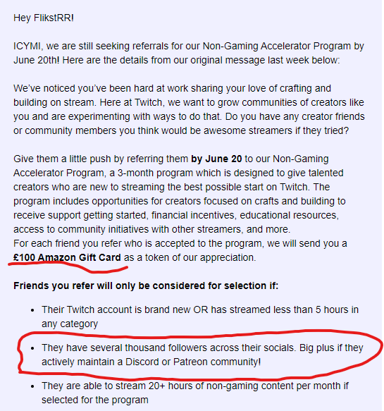 If there's a 100k cap WHY is there a minimum requirement? Help smaller creators too?

Also, the 350 requirement doesn't even include prime subs!? Affects such a small %, I can think of maybe 8 creatives?

With 70/30 on YT &amp; 95/5 on kick, you can keep your £100 giftcard ¯\_(ツ)_/¯