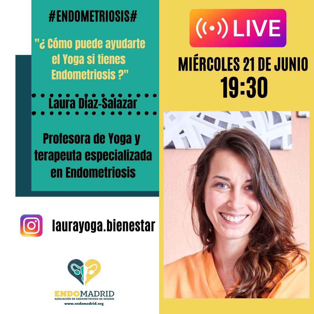 Aprovechando que el día 21 de junio es el día Internacional del yoga 💮 haremos un directo con Laura y hablaremos de cómo puede ayudar el yoga si tienes Endometriosis !!
PERFIL de IG instagram.com/endomadrid_/