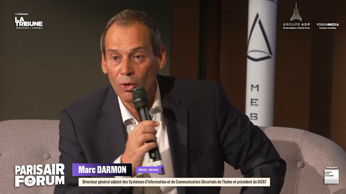 #ParisAirForum - "Nous avons une équipe d'analyse de la menace de cybersécurité qui est la plus large en Europe" <a href="/marc_darmon/">Marc Darmon</a>, Directeur général adjoint, Systèmes d'Information et de Communication Sécurisés de <a href="/thalesgroup/">Thales Group</a> et président du <a href="/GICAT_FR/">GICAT</a>