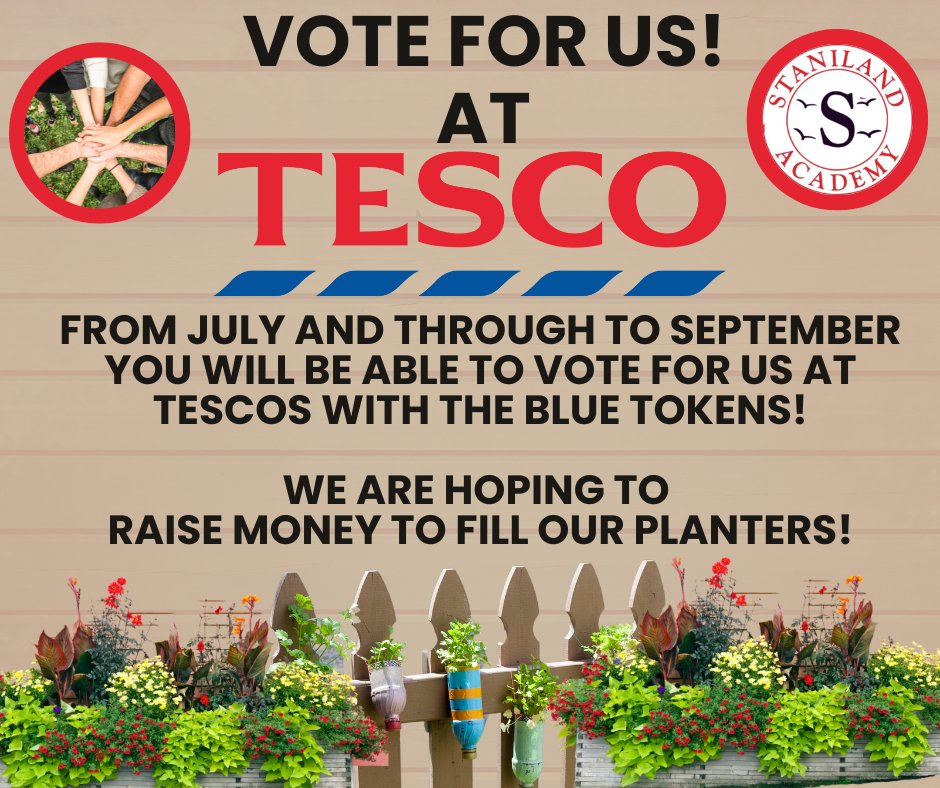 We are excited to announce that from July and over the summer holidays until September you will be able to vote for our school with blue tokens at <a href="/Tesco/">Tesco</a>! 
If we win, we would like to use the money to fill our planters and grow produce! 

#PLEASEVOTE #greenpromise