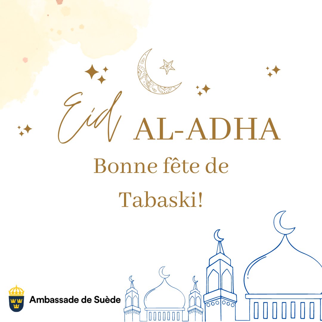 L'ambassade de #Suède souhaite à tous nos amis au #Mali au #Niger et en #Mauritanie une bonne fête de #Tabaski ! 🐑🕌☪️