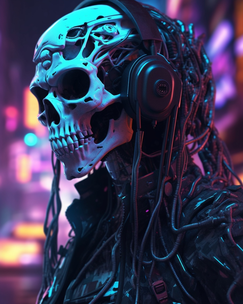 A dark cybergoth scene with neon glows, showcasing powerful expressions and vibrant animations. A blend of vanitas & hard edge style.🌃🔮 #midjourney #AIArtworks #cybergoth #neonlights. 
👉 #Prompt in Alt.