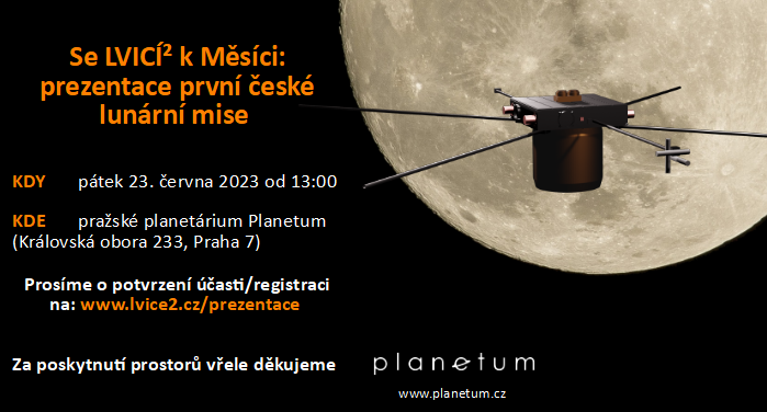 LVICE2_Czechia's tweet photo. Už za týden budete mít příležitost se v @planetum_cz dozvědět novinky ohledně plánované mise české sondy k Měsíci. Počet míst je omezen, proto se prosím pro účast zaregistrujte na https://t.co/lCQFzxJuDS - vstup je zdarma a s prázdnou také neodejdete! #LVICE2 https://t.co/Tj8VgkGm8M