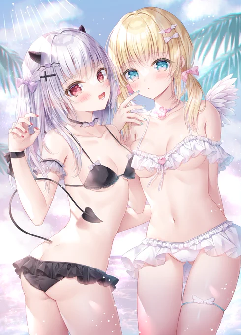 悪魔×天使×水着 (⃔ •ω• )⃕↝  ( •ᴗ•  )໒꒱· ゜
