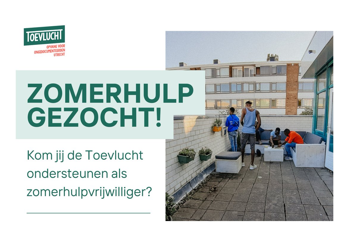 De zomer is begonnen! Dit betekent warm weer en op vakantie gaan. We zijn daarom deze zomermaanden op zoek naar extra vrijwilligers. Met een aantal diensten help je ons al uit de brand! Geïnteresseerd? Stuur een mail naar  info@toevluchtutrecht. We hebben je hulp heel hard nodig!