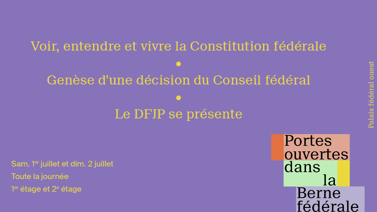 EJPD_DFJP_DFGP's tweet photo. Am 1. und 2. Juli öffnet das #EJPD an der offenen Bundesmeile seine Türen. Im Bundeshaus West können Sie das EJPD kennenlernen, die Entstehung eines Bundesratsentscheids verfolgen und die Bundesverfassung sehen, hören und erleben. #175JahreBV
Mehr Infos: https://t.co/uA7cx1mOyB https://t.co/jqwKcyqIU0